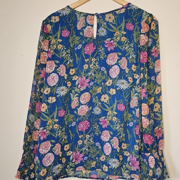 Terra & Sky Blue Floral Long Sleeved l Oversized Shirt Size OX - Picture 3 of 5